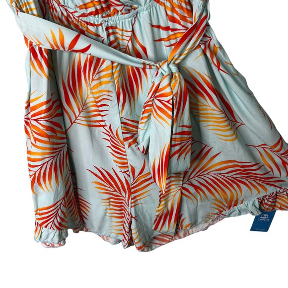 Cupshe Teal Orange Tropical Flutter Sleeve Romper Large New - Picture 7 of 14